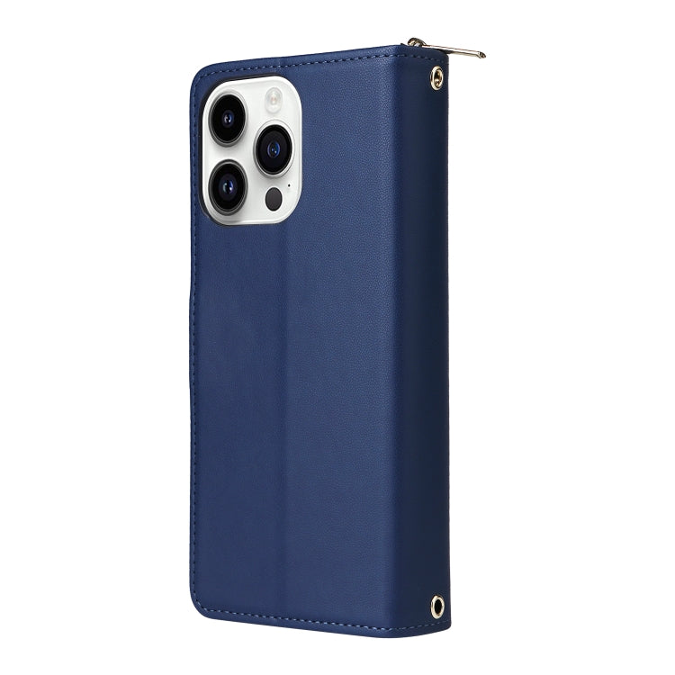 For iPhone 14 Pro Nine-card Slots Zipper Wallet Bag Leather Phone Case