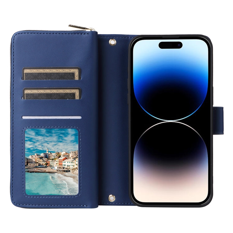 For iPhone 14 Pro Nine-card Slots Zipper Wallet Bag Leather Phone Case