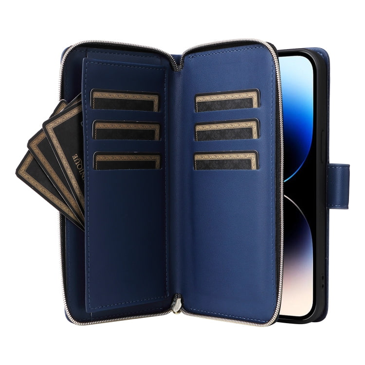 For iPhone 14 Pro Nine-card Slots Zipper Wallet Bag Leather Phone Case