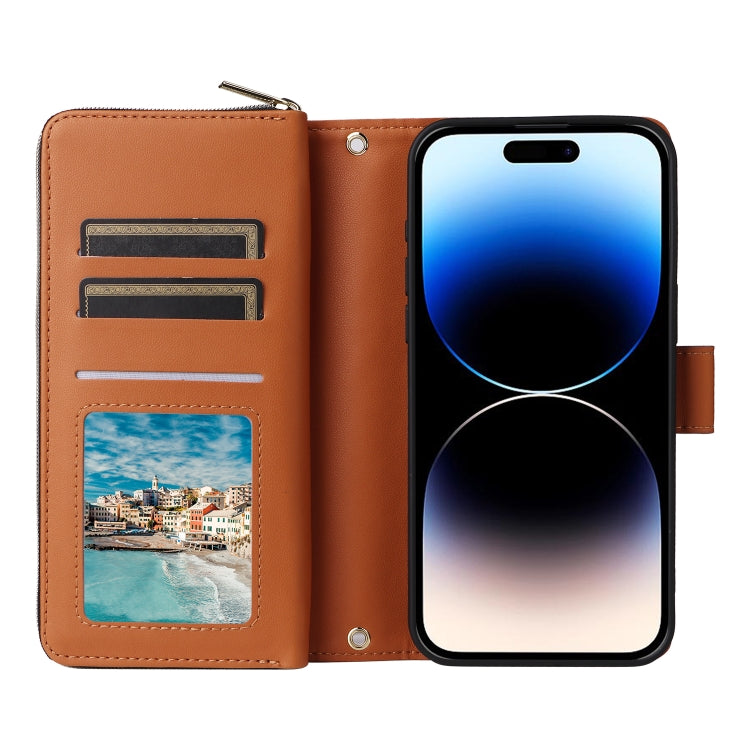 For iPhone 14 Pro Nine-card Slots Zipper Wallet Bag Leather Phone Case
