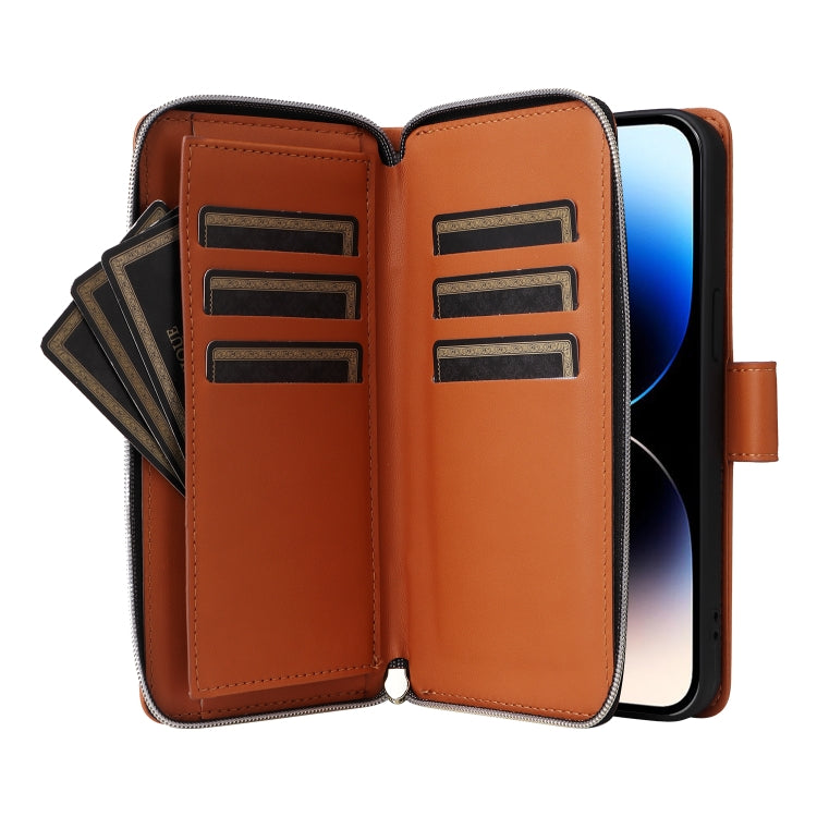 For iPhone 14 Pro Nine-card Slots Zipper Wallet Bag Leather Phone Case
