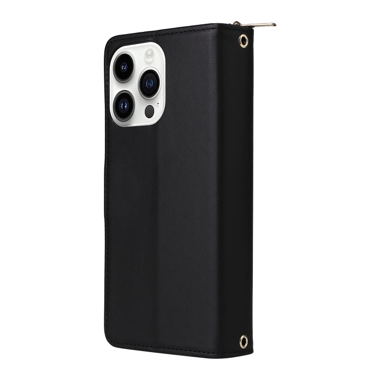 For iPhone 14 Pro Nine-card Slots Zipper Wallet Bag Leather Phone Case