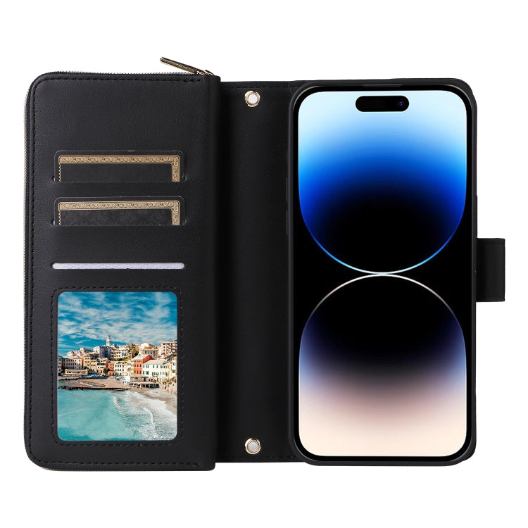 For iPhone 14 Pro Nine-card Slots Zipper Wallet Bag Leather Phone Case