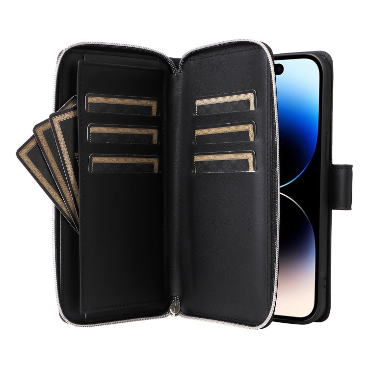 For iPhone 14 Pro Nine-card Slots Zipper Wallet Bag Leather Phone Case