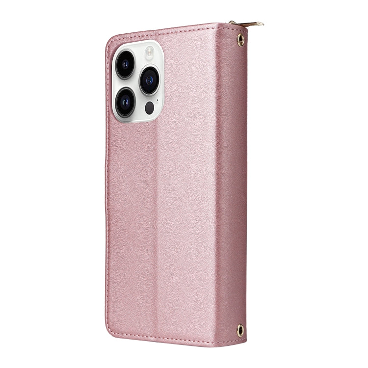 For iPhone 14 Pro Nine-card Slots Zipper Wallet Bag Leather Phone Case