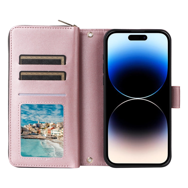 For iPhone 14 Pro Nine-card Slots Zipper Wallet Bag Leather Phone Case