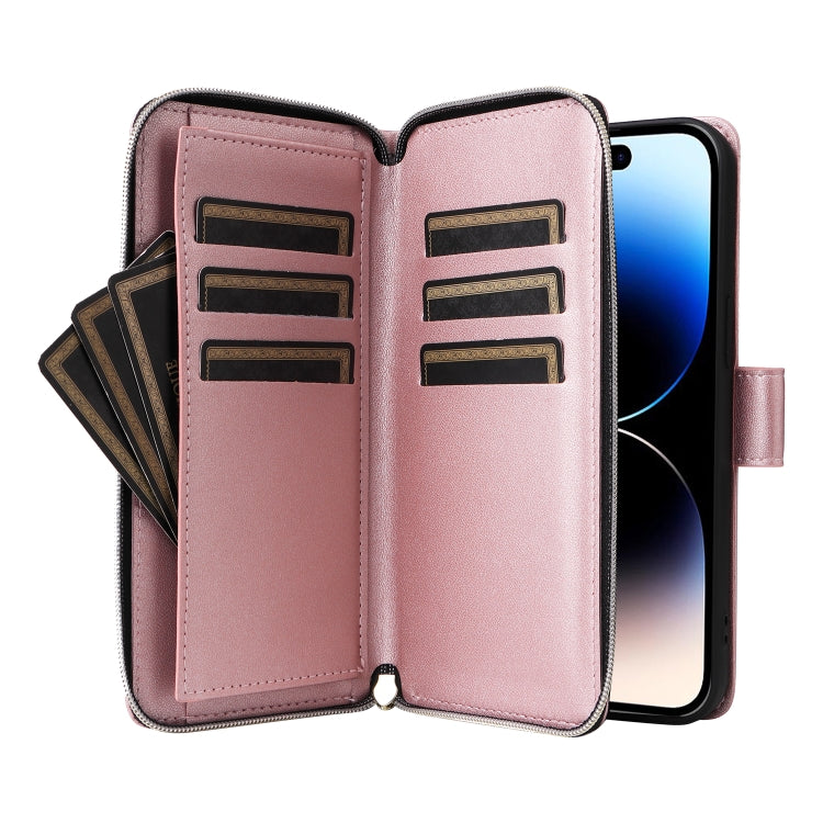 For iPhone 14 Pro Nine-card Slots Zipper Wallet Bag Leather Phone Case