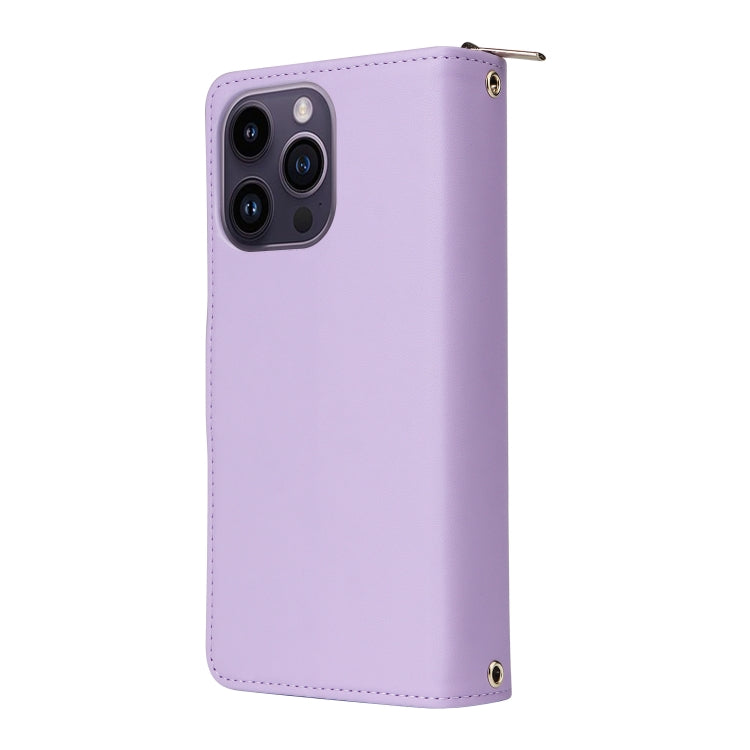 For iPhone 14 Pro Max Nine-card Slots Zipper Wallet Bag Leather Phone Case