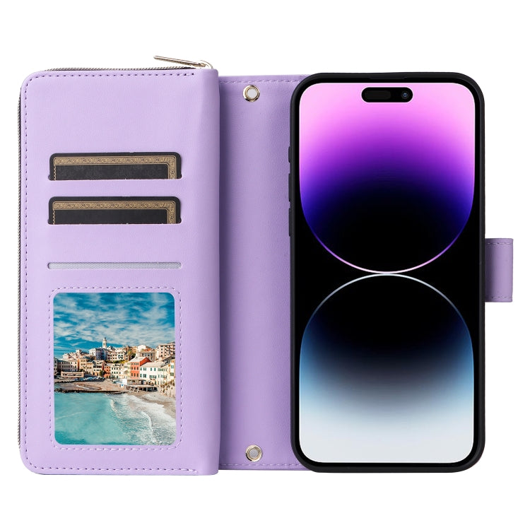 For iPhone 14 Pro Max Nine-card Slots Zipper Wallet Bag Leather Phone Case