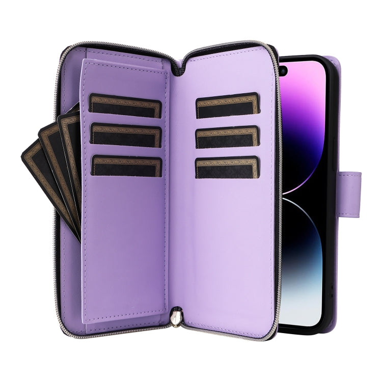For iPhone 14 Pro Max Nine-card Slots Zipper Wallet Bag Leather Phone Case
