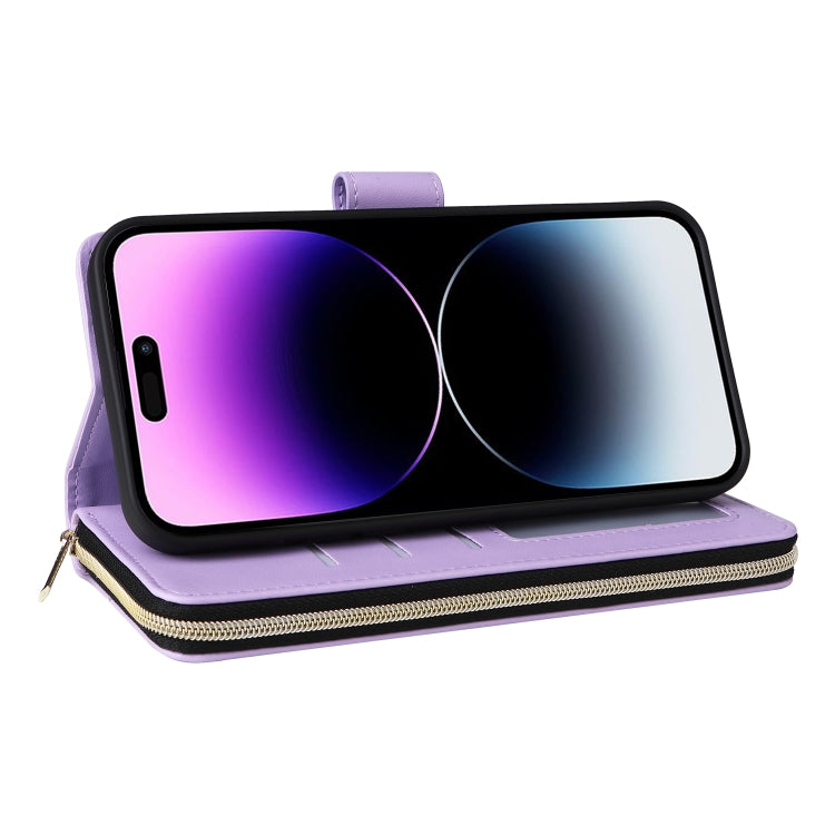 For iPhone 14 Pro Max Nine-card Slots Zipper Wallet Bag Leather Phone Case