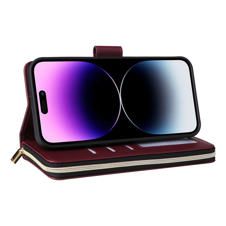 For iPhone 14 Pro Max Nine-card Slots Zipper Wallet Bag Leather Phone Case