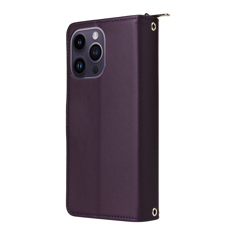 For iPhone 14 Pro Max Nine-card Slots Zipper Wallet Bag Leather Phone Case