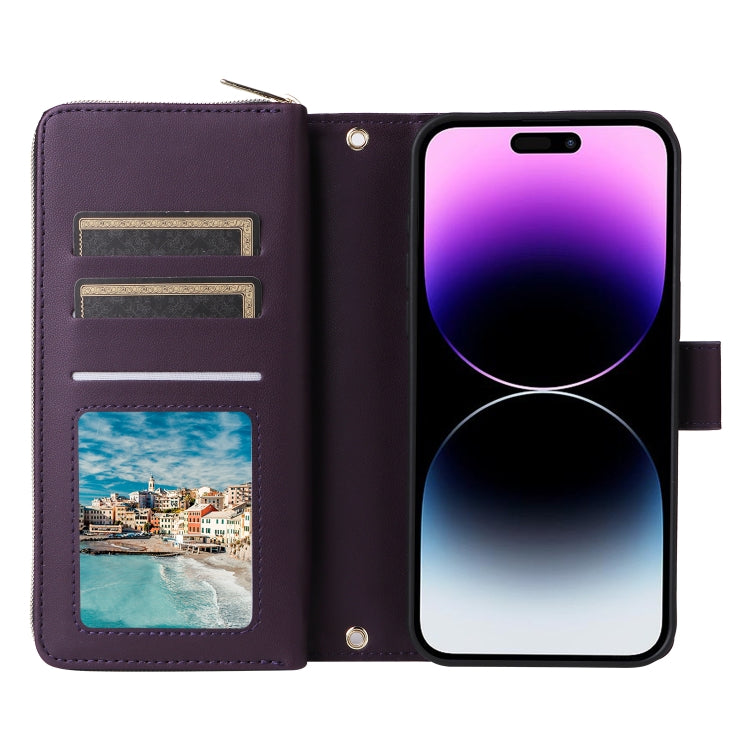For iPhone 14 Pro Max Nine-card Slots Zipper Wallet Bag Leather Phone Case