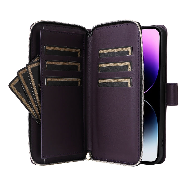 For iPhone 14 Pro Max Nine-card Slots Zipper Wallet Bag Leather Phone Case