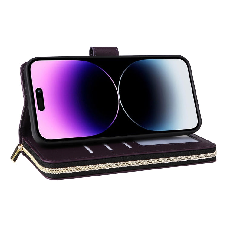 For iPhone 14 Pro Max Nine-card Slots Zipper Wallet Bag Leather Phone Case