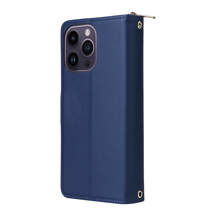 For iPhone 14 Pro Max Nine-card Slots Zipper Wallet Bag Leather Phone Case
