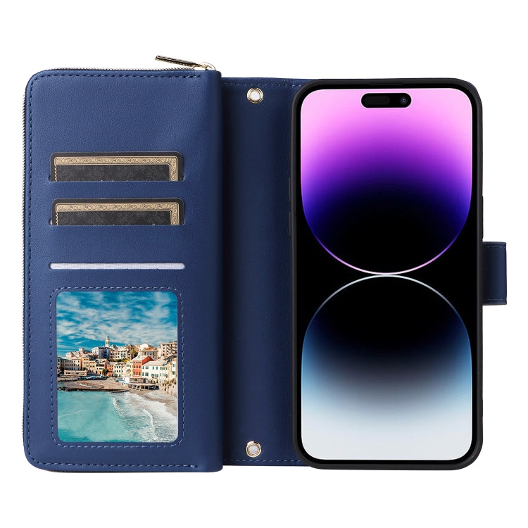 For iPhone 14 Pro Max Nine-card Slots Zipper Wallet Bag Leather Phone Case