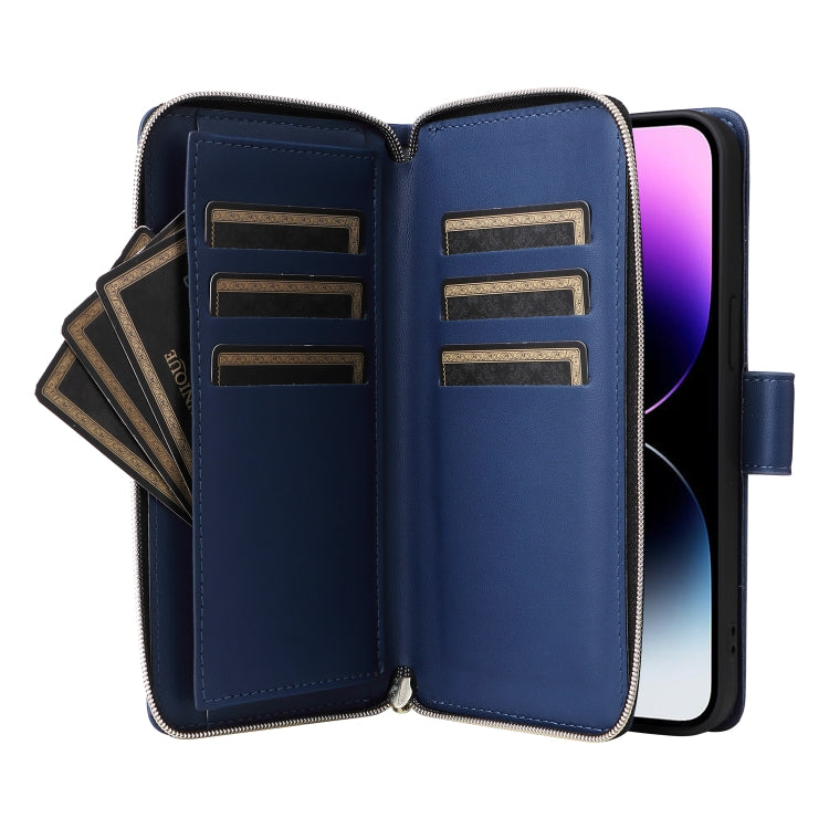 For iPhone 14 Pro Max Nine-card Slots Zipper Wallet Bag Leather Phone Case