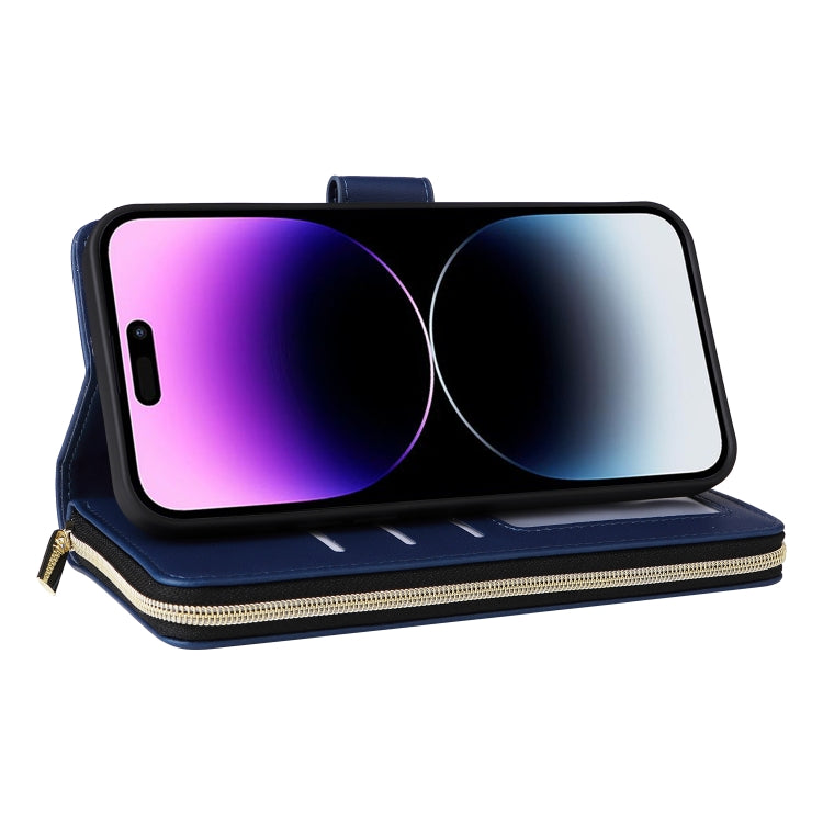 For iPhone 14 Pro Max Nine-card Slots Zipper Wallet Bag Leather Phone Case