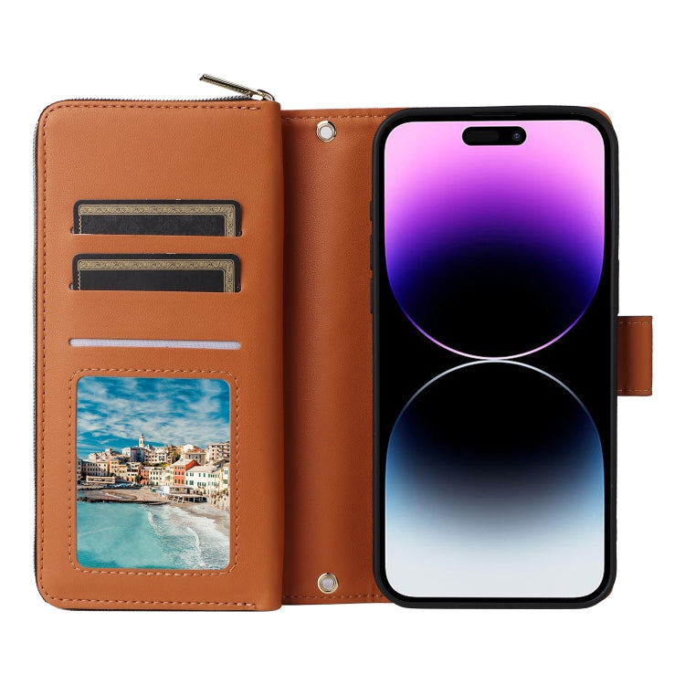 For iPhone 14 Pro Max Nine-card Slots Zipper Wallet Bag Leather Phone Case