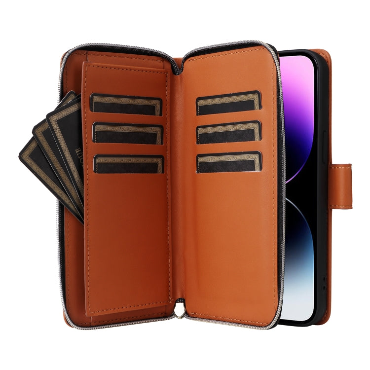 For iPhone 14 Pro Max Nine-card Slots Zipper Wallet Bag Leather Phone Case
