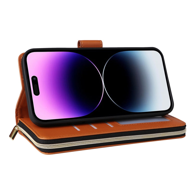 For iPhone 14 Pro Max Nine-card Slots Zipper Wallet Bag Leather Phone Case