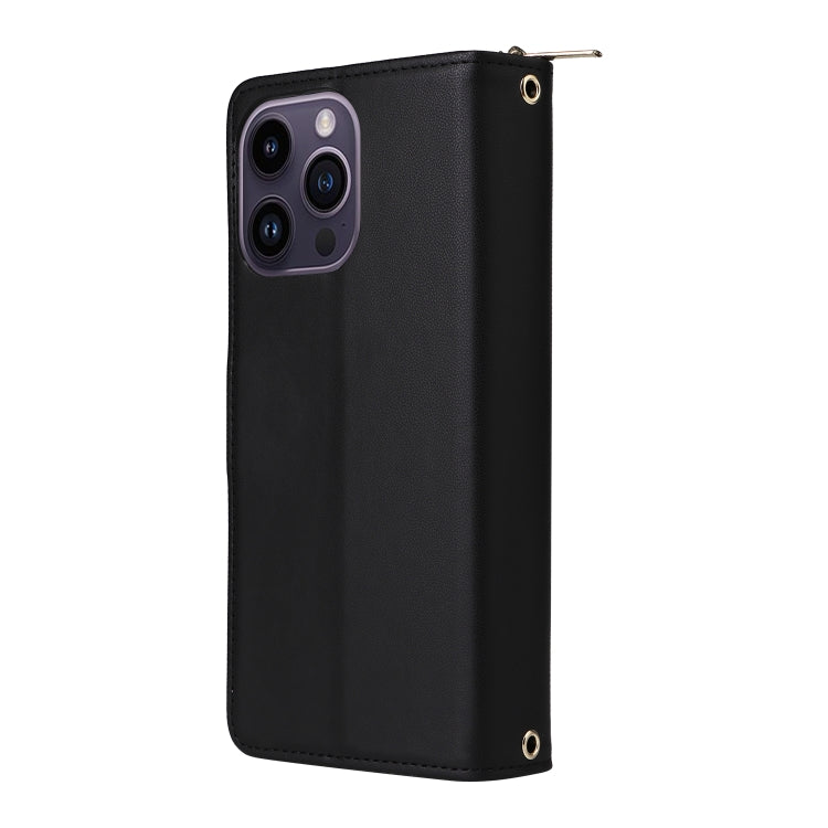 For iPhone 14 Pro Max Nine-card Slots Zipper Wallet Bag Leather Phone Case