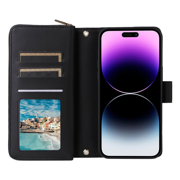 For iPhone 14 Pro Max Nine-card Slots Zipper Wallet Bag Leather Phone Case