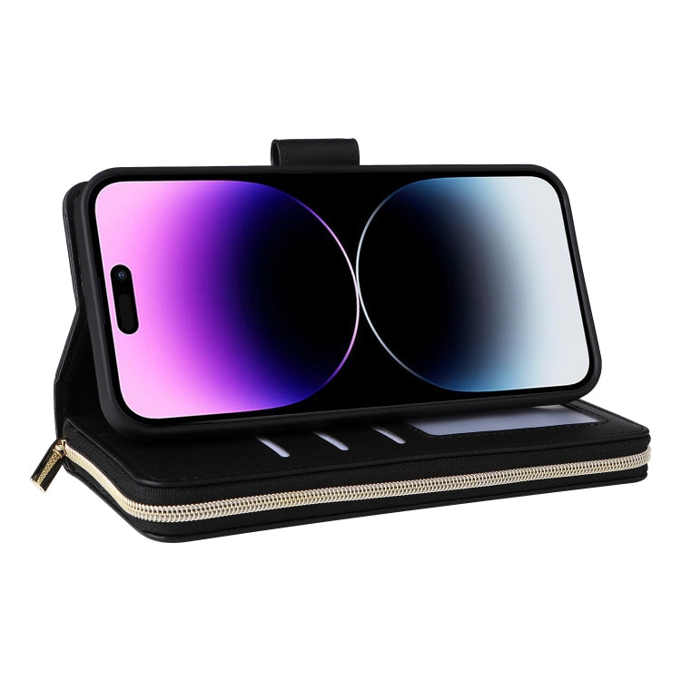For iPhone 14 Pro Max Nine-card Slots Zipper Wallet Bag Leather Phone Case