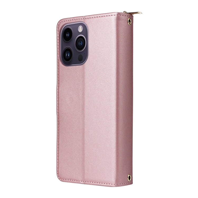 For iPhone 14 Pro Max Nine-card Slots Zipper Wallet Bag Leather Phone Case