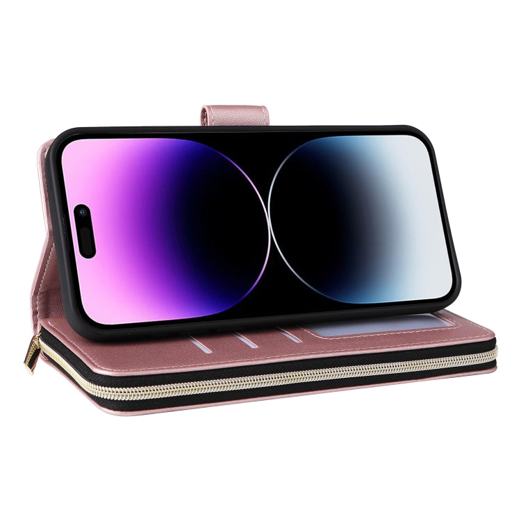 For iPhone 14 Pro Max Nine-card Slots Zipper Wallet Bag Leather Phone Case