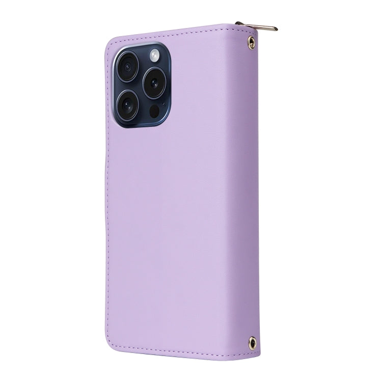 For iPhone 15 Pro Nine-card Slots Zipper Wallet Bag Leather Phone Case