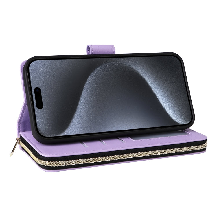 For iPhone 15 Pro Nine-card Slots Zipper Wallet Bag Leather Phone Case