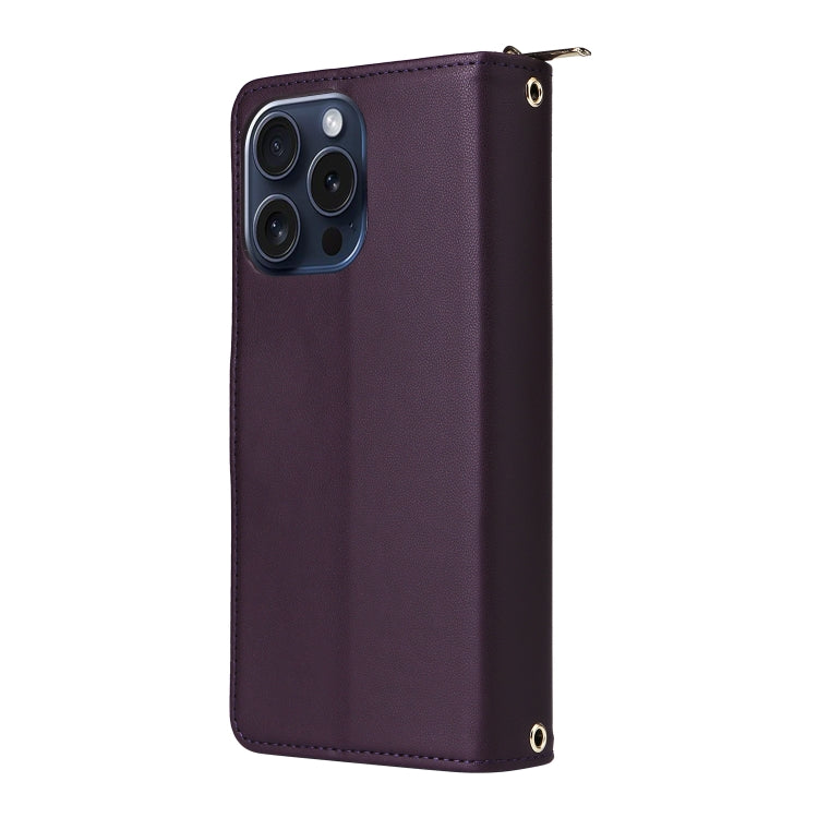 For iPhone 15 Pro Nine-card Slots Zipper Wallet Bag Leather Phone Case