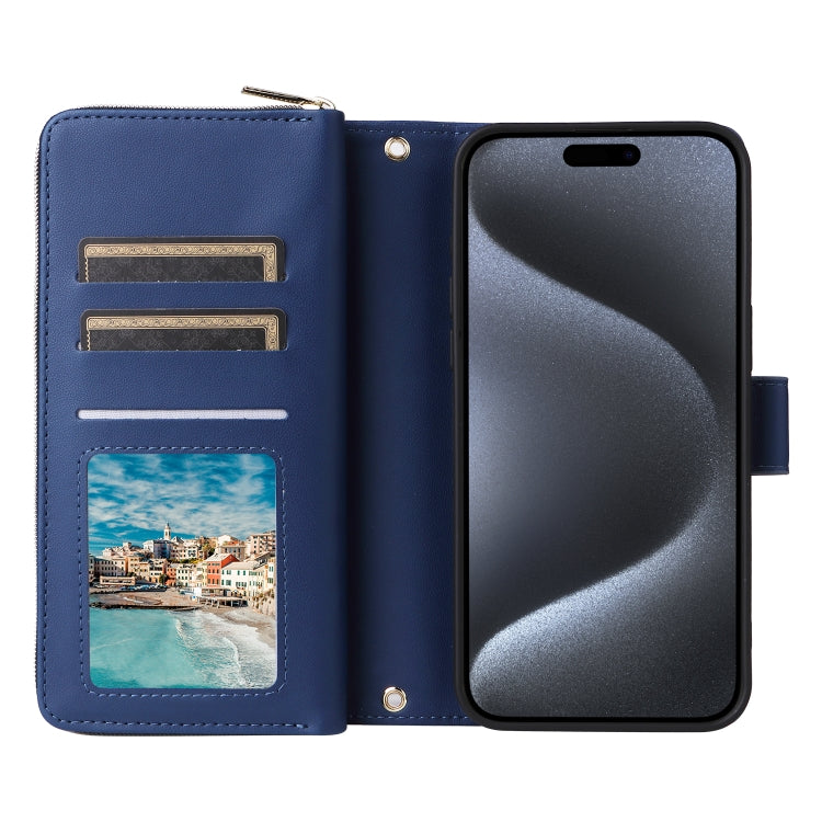 For iPhone 15 Pro Nine-card Slots Zipper Wallet Bag Leather Phone Case