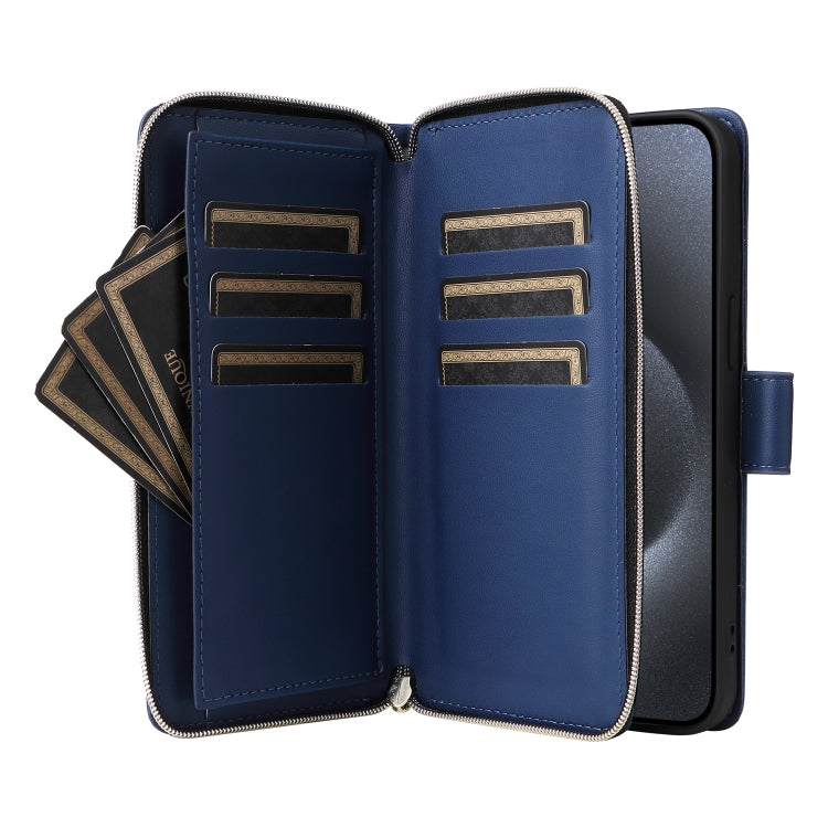 For iPhone 15 Pro Nine-card Slots Zipper Wallet Bag Leather Phone Case