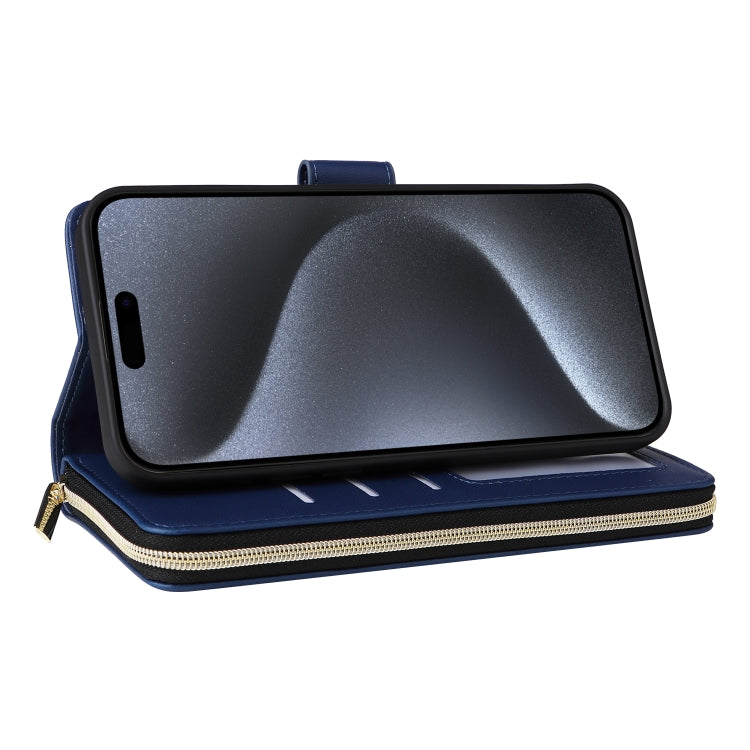 For iPhone 15 Pro Nine-card Slots Zipper Wallet Bag Leather Phone Case