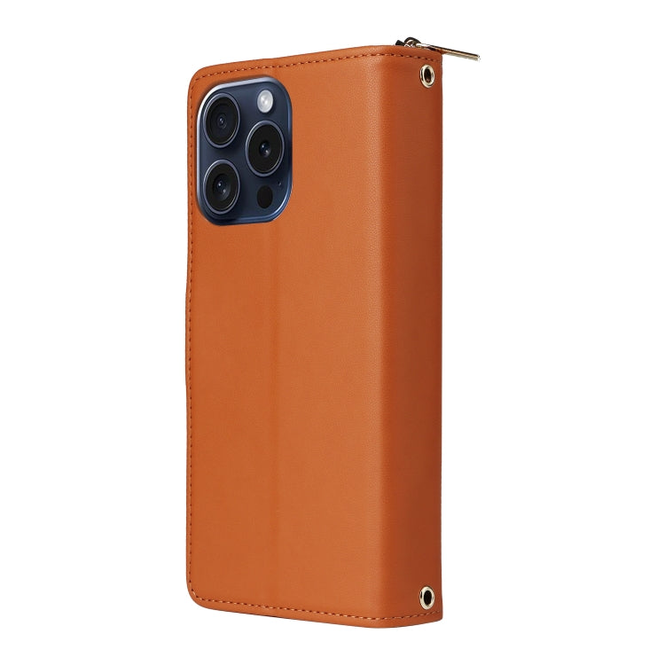 For iPhone 15 Pro Nine-card Slots Zipper Wallet Bag Leather Phone Case