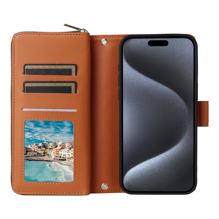 For iPhone 15 Pro Nine-card Slots Zipper Wallet Bag Leather Phone Case