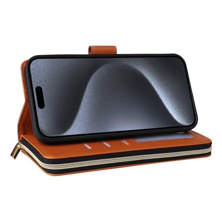 For iPhone 15 Pro Nine-card Slots Zipper Wallet Bag Leather Phone Case