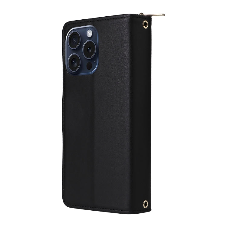 For iPhone 15 Pro Nine-card Slots Zipper Wallet Bag Leather Phone Case