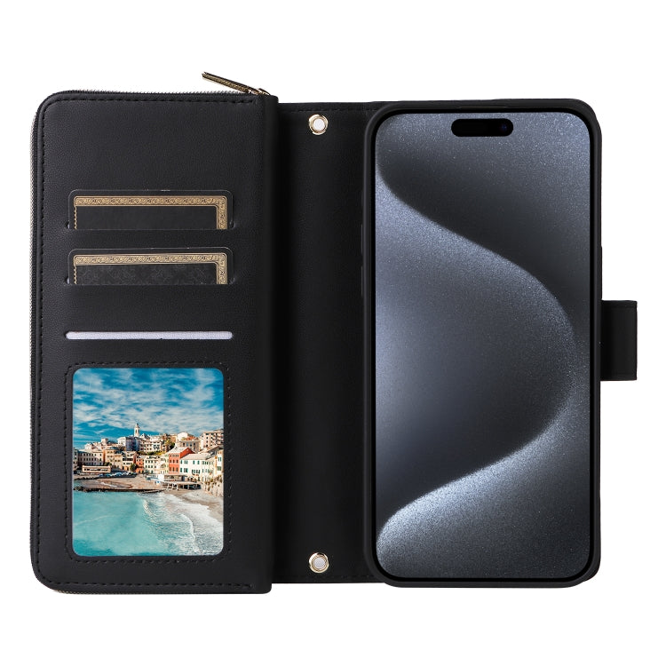For iPhone 15 Pro Nine-card Slots Zipper Wallet Bag Leather Phone Case