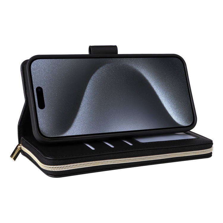 For iPhone 15 Pro Nine-card Slots Zipper Wallet Bag Leather Phone Case