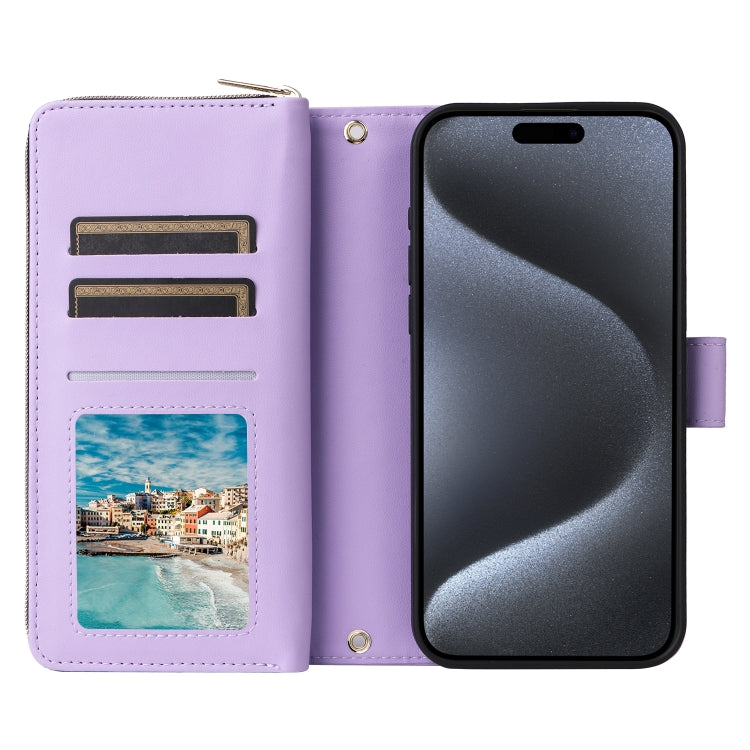 For iPhone 15 Pro Max Nine-card Slots Zipper Wallet Bag Leather Phone Case