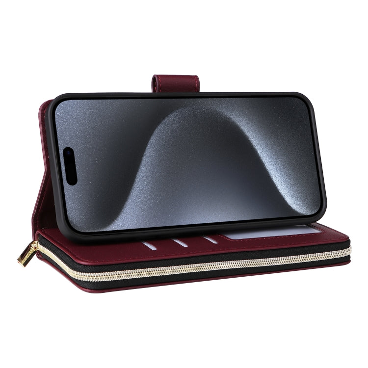 For iPhone 15 Pro Max Nine-card Slots Zipper Wallet Bag Leather Phone Case