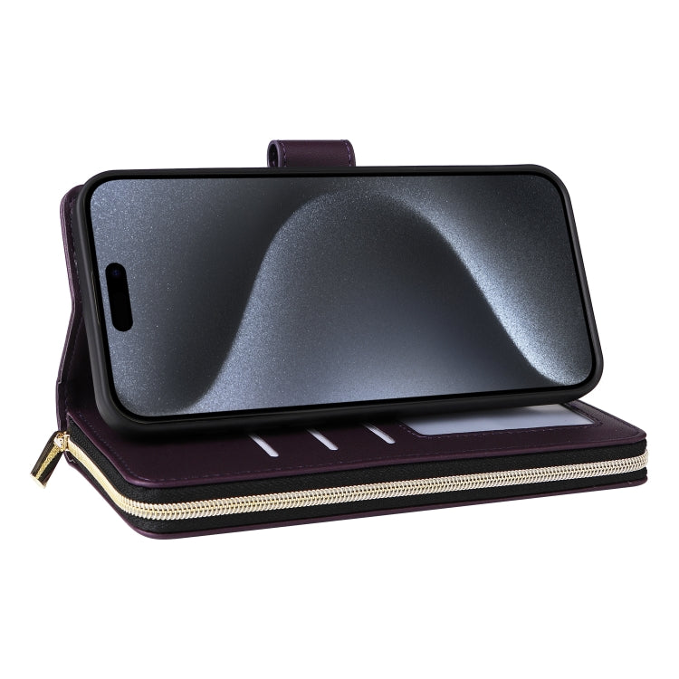 For iPhone 15 Pro Max Nine-card Slots Zipper Wallet Bag Leather Phone Case