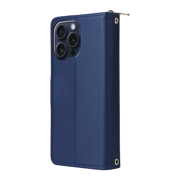 For iPhone 15 Pro Max Nine-card Slots Zipper Wallet Bag Leather Phone Case