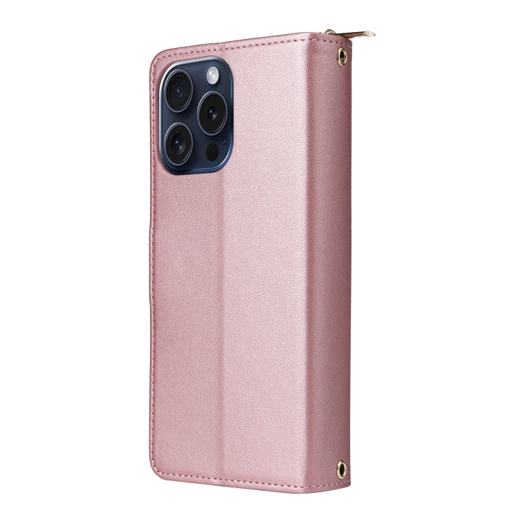 For iPhone 15 Pro Max Nine-card Slots Zipper Wallet Bag Leather Phone Case