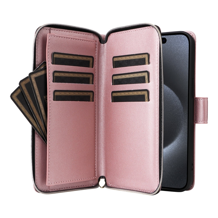 For iPhone 15 Pro Max Nine-card Slots Zipper Wallet Bag Leather Phone Case